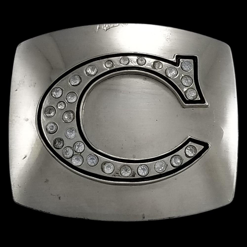 Silver Tone Belt‎ Buckle with Rhinestone Letter C Initial Fashion Accessory